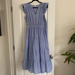 J. Crew Blue Ruffled Midi Sundress